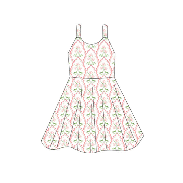 Straps pink floral toddler girls summer dresses