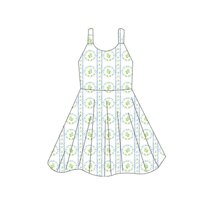 Straps light blue floral baby girls summer dress