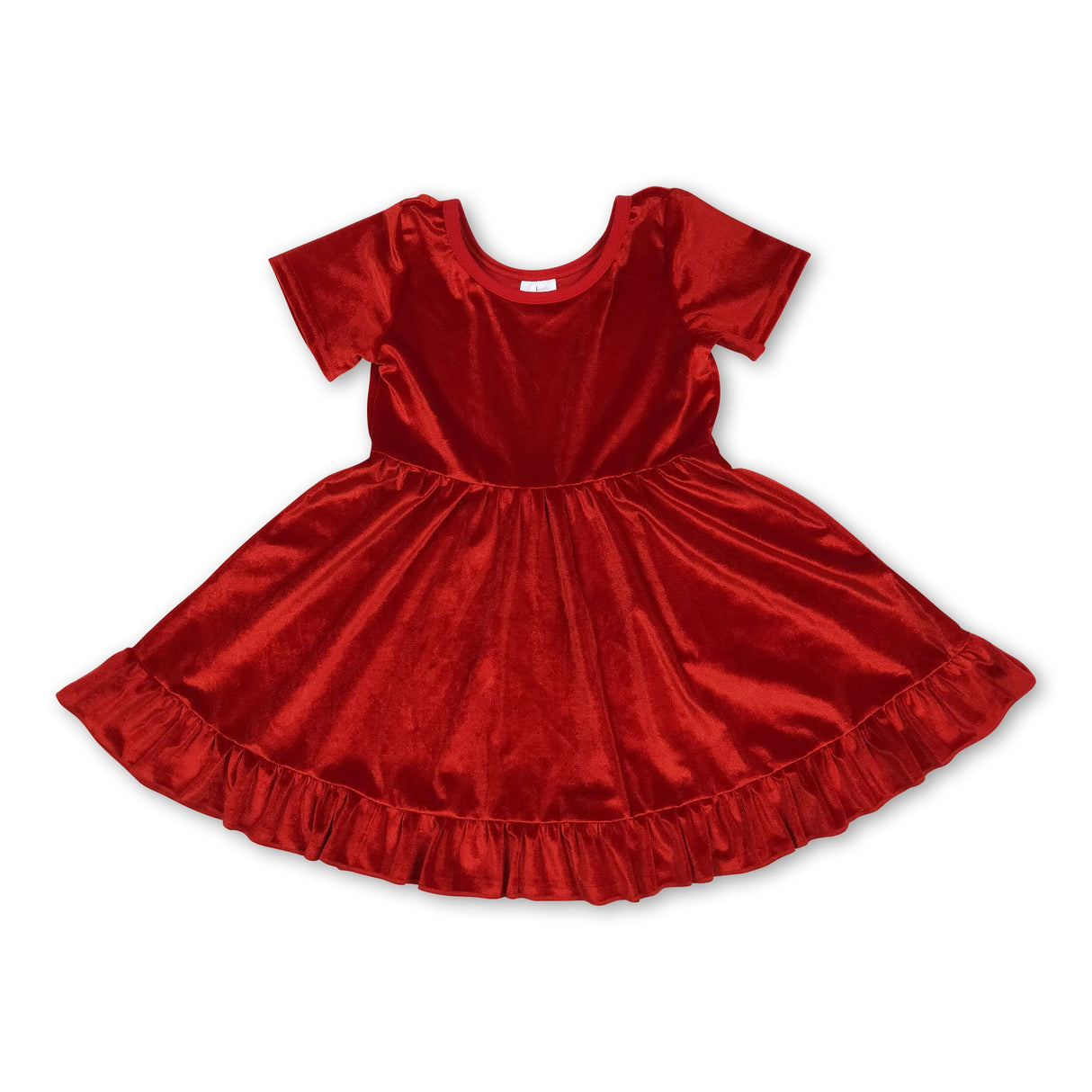 Short sleeves red velvet ruffle girls Christmas dress