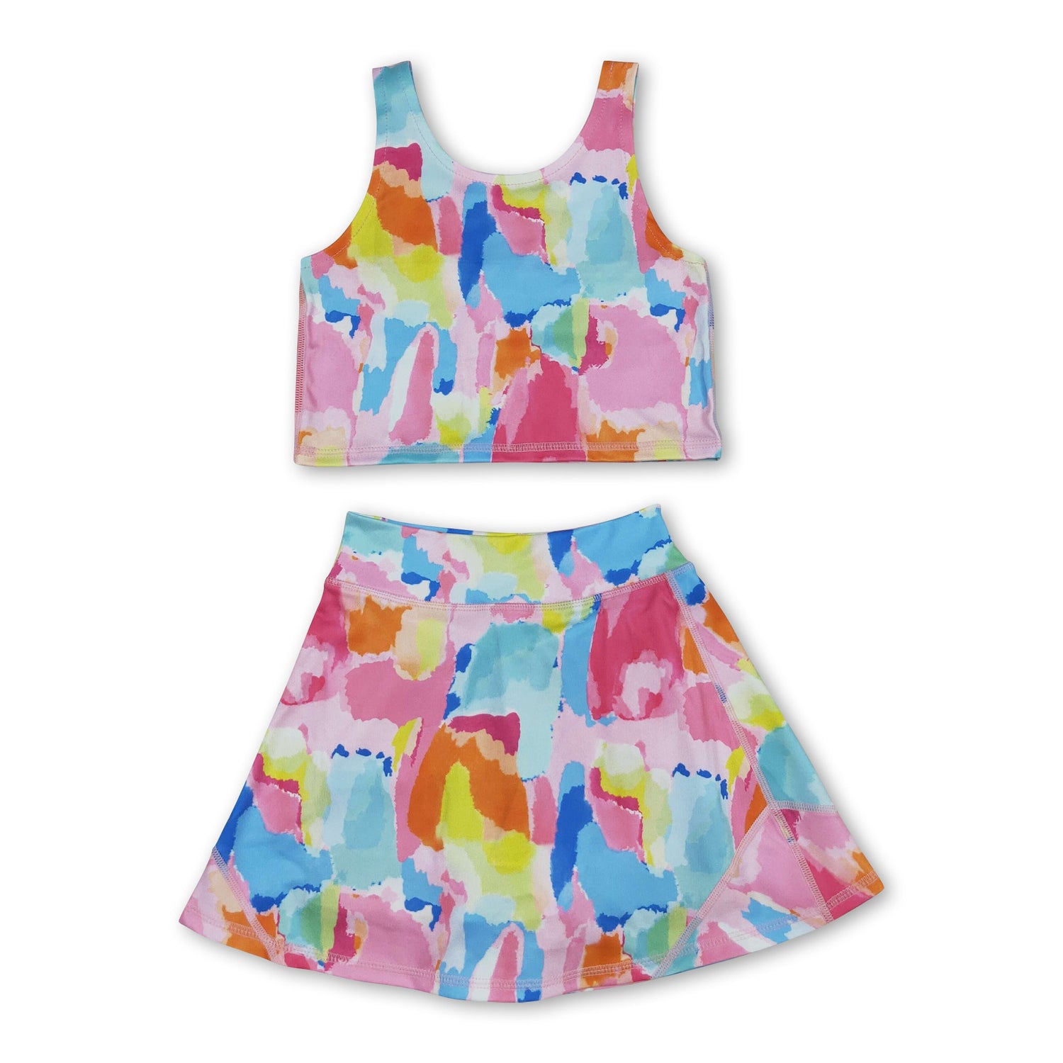 Sleeveless tie dye top skirt girls activewear set