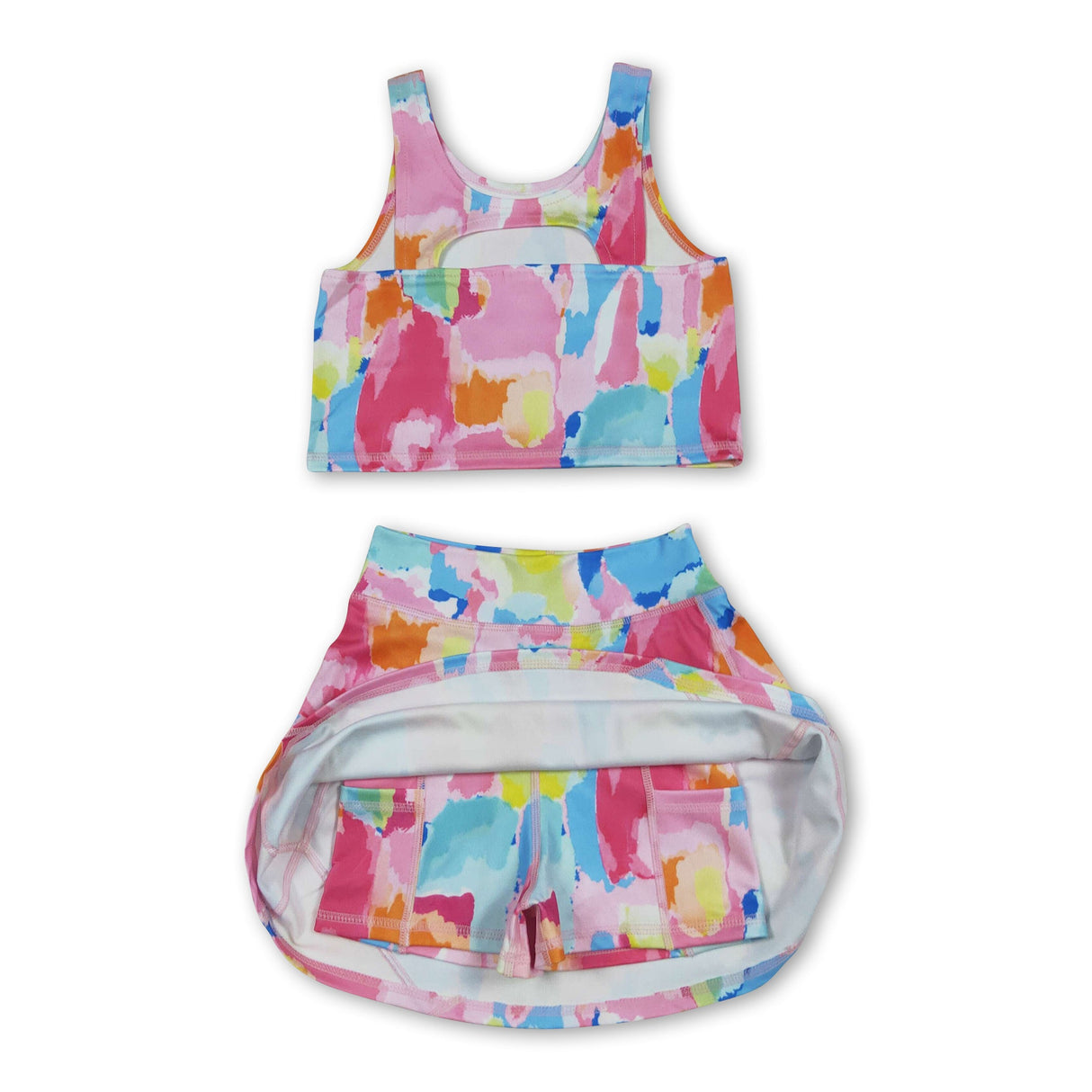 Sleeveless tie dye top skirt girls activewear set