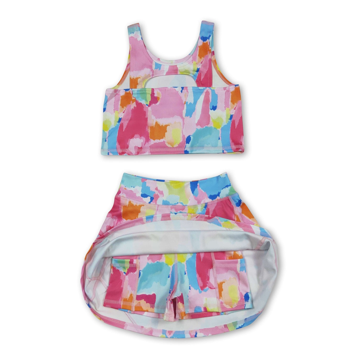 Sleeveless tie dye top skirt girls activewear set