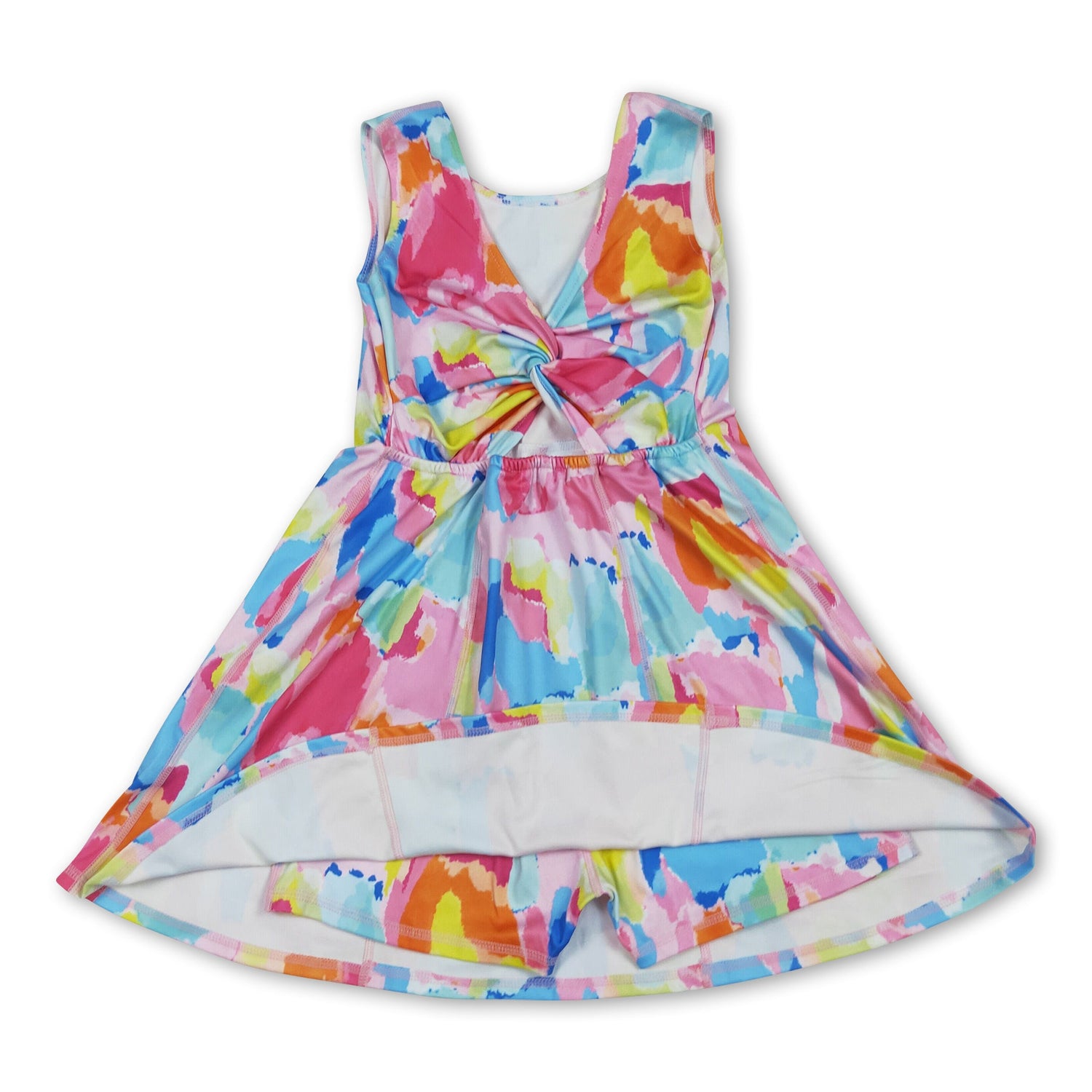 Sleeveless tie dye kids girls athletic dresses