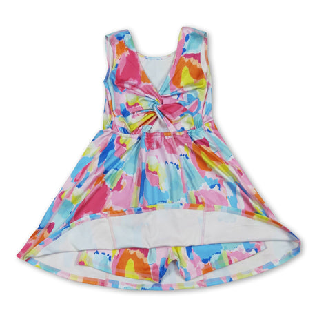 Sleeveless tie dye kids girls athletic dresses