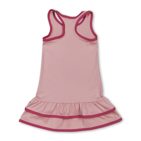 Sleeveless pink ruffle kids girls athletic dresses