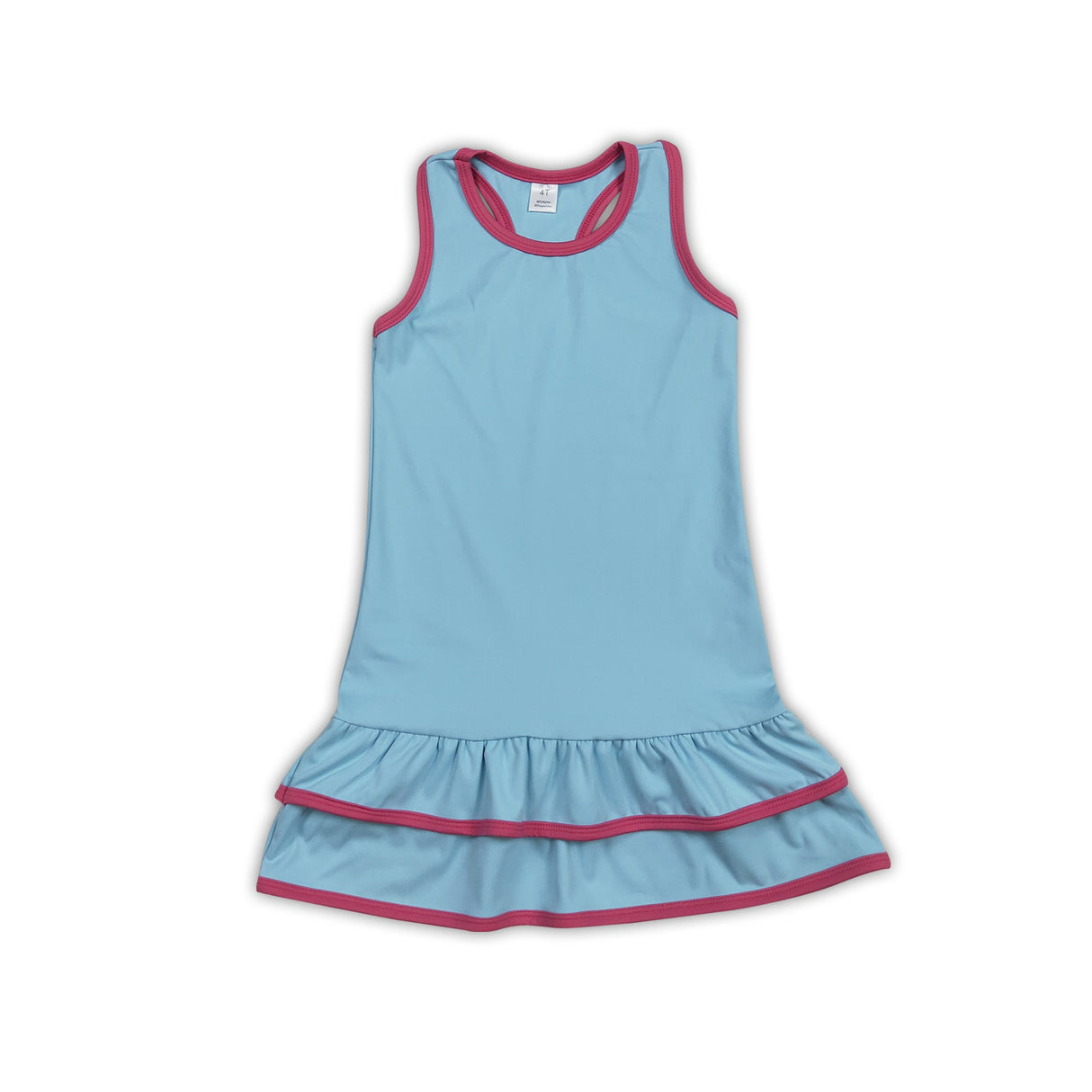 Sleeveless light blue ruffle kids girls athletic dresses