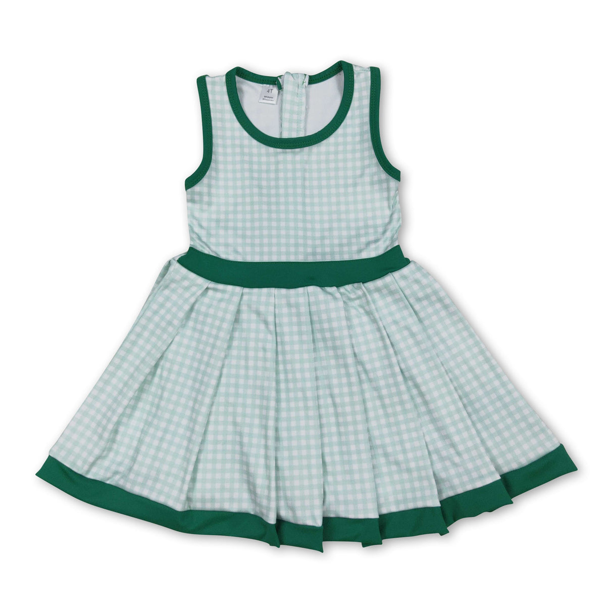 Sleeveless green plaid kids girls summer athletic dresses