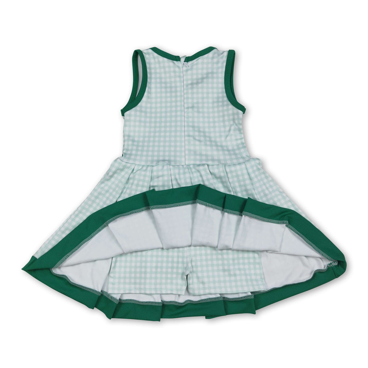 Sleeveless green plaid kids girls summer athletic dresses