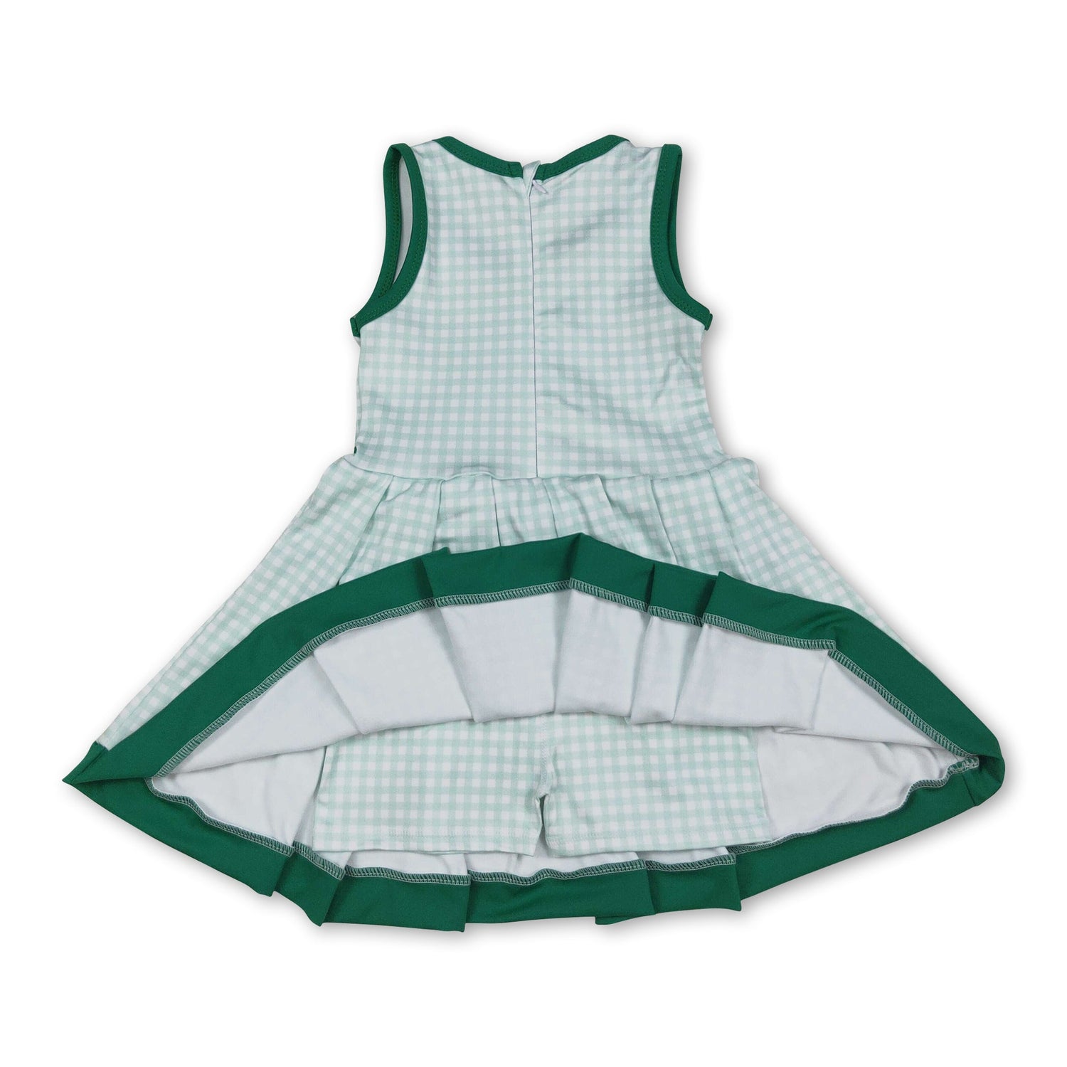 Sleeveless green plaid kids girls summer athletic dresses