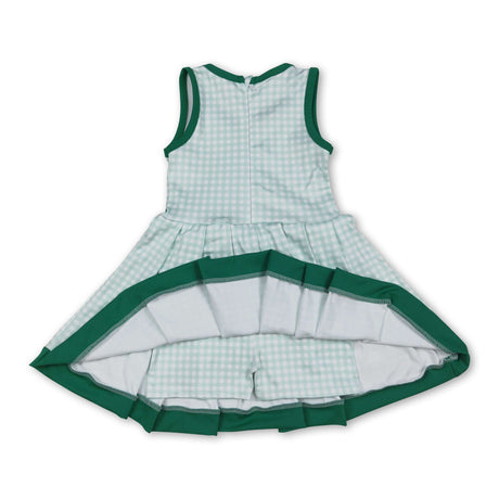 Sleeveless green plaid kids girls summer athletic dresses