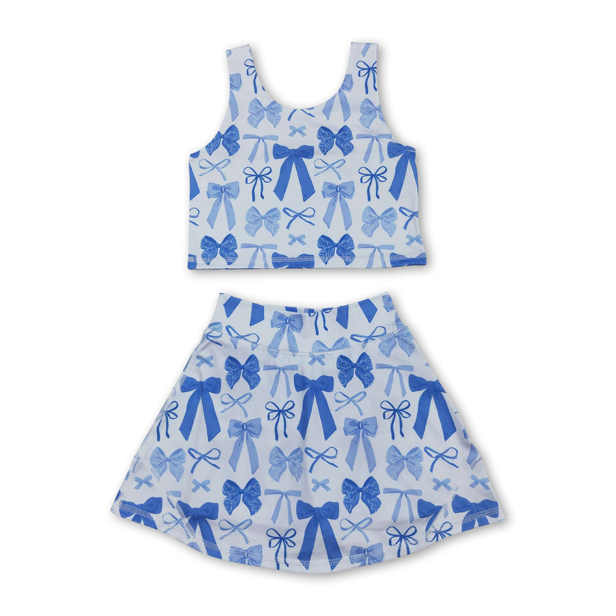 Sleeveless light blue bow top skirt girls activewear set