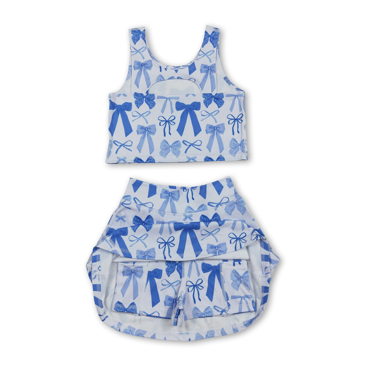 Sleeveless light blue bow top skirt girls activewear set