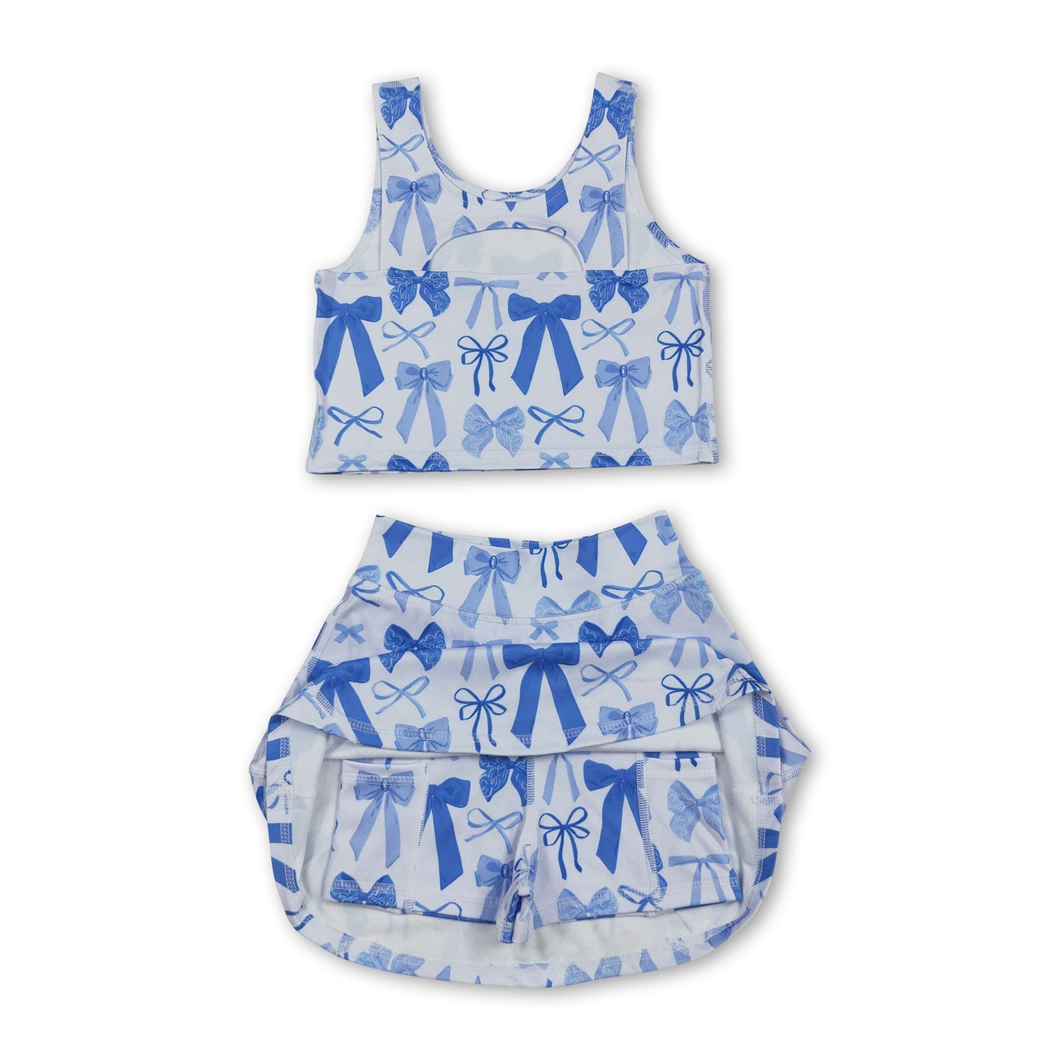 Sleeveless light blue bow top skirt girls activewear set