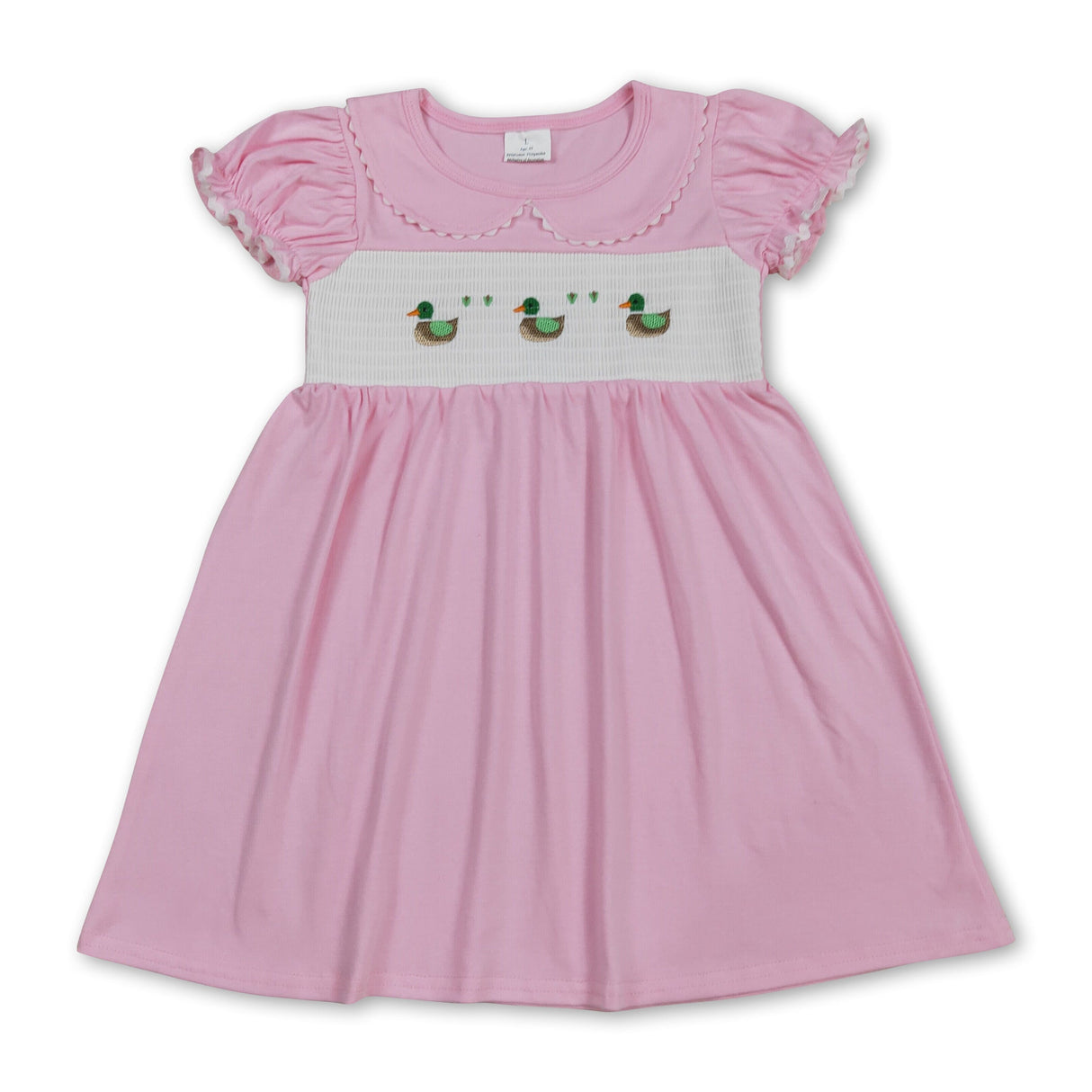 Pink short sleeves duck kids girls summer dresses