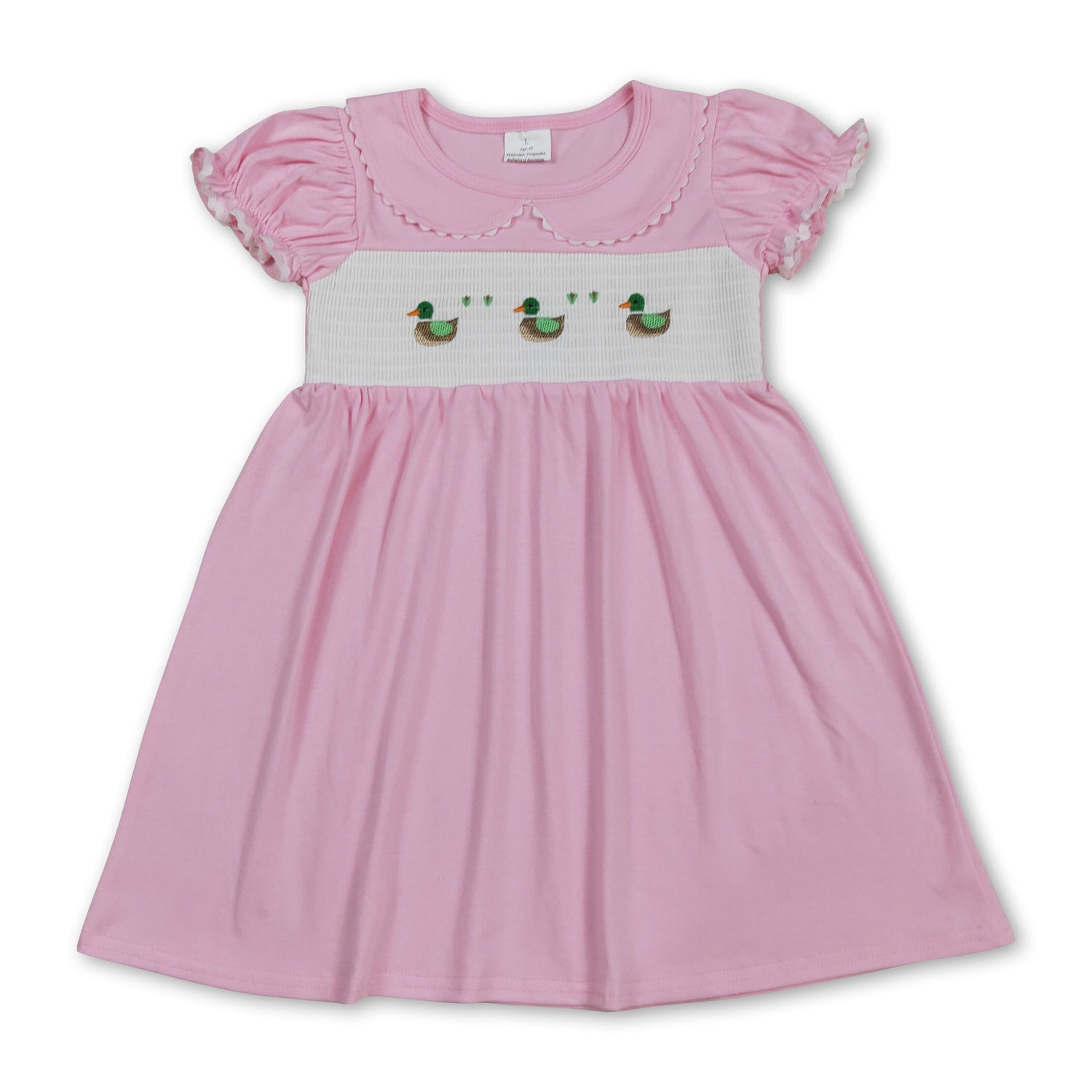 Pink short sleeves duck kids girls summer dresses
