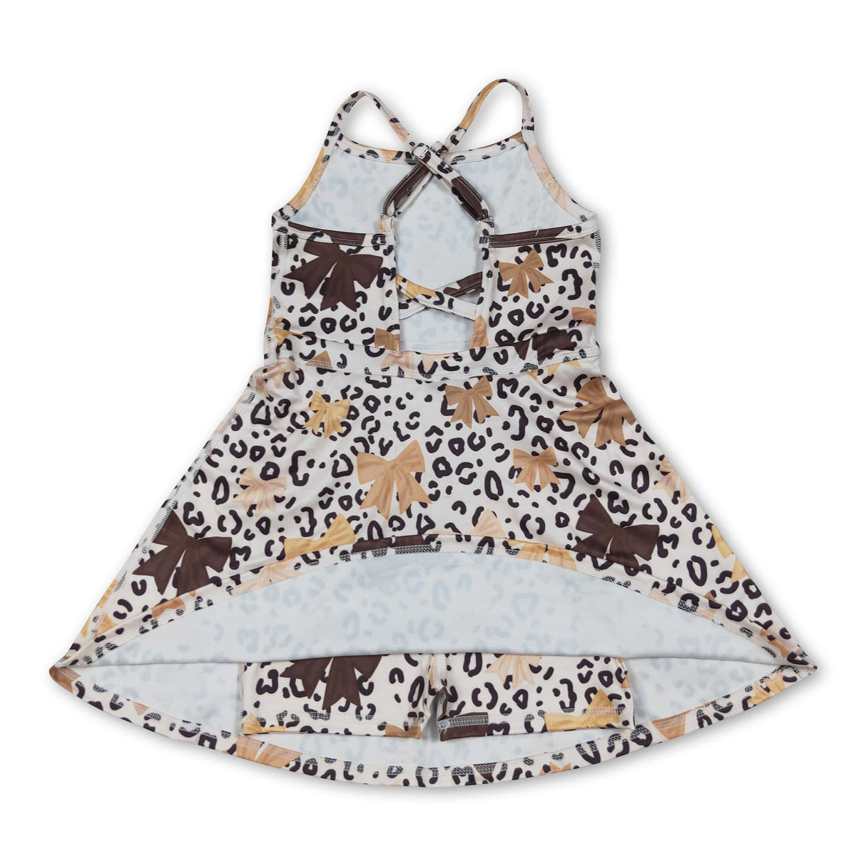 Straps khaki leopard bows kids girls athletic dress