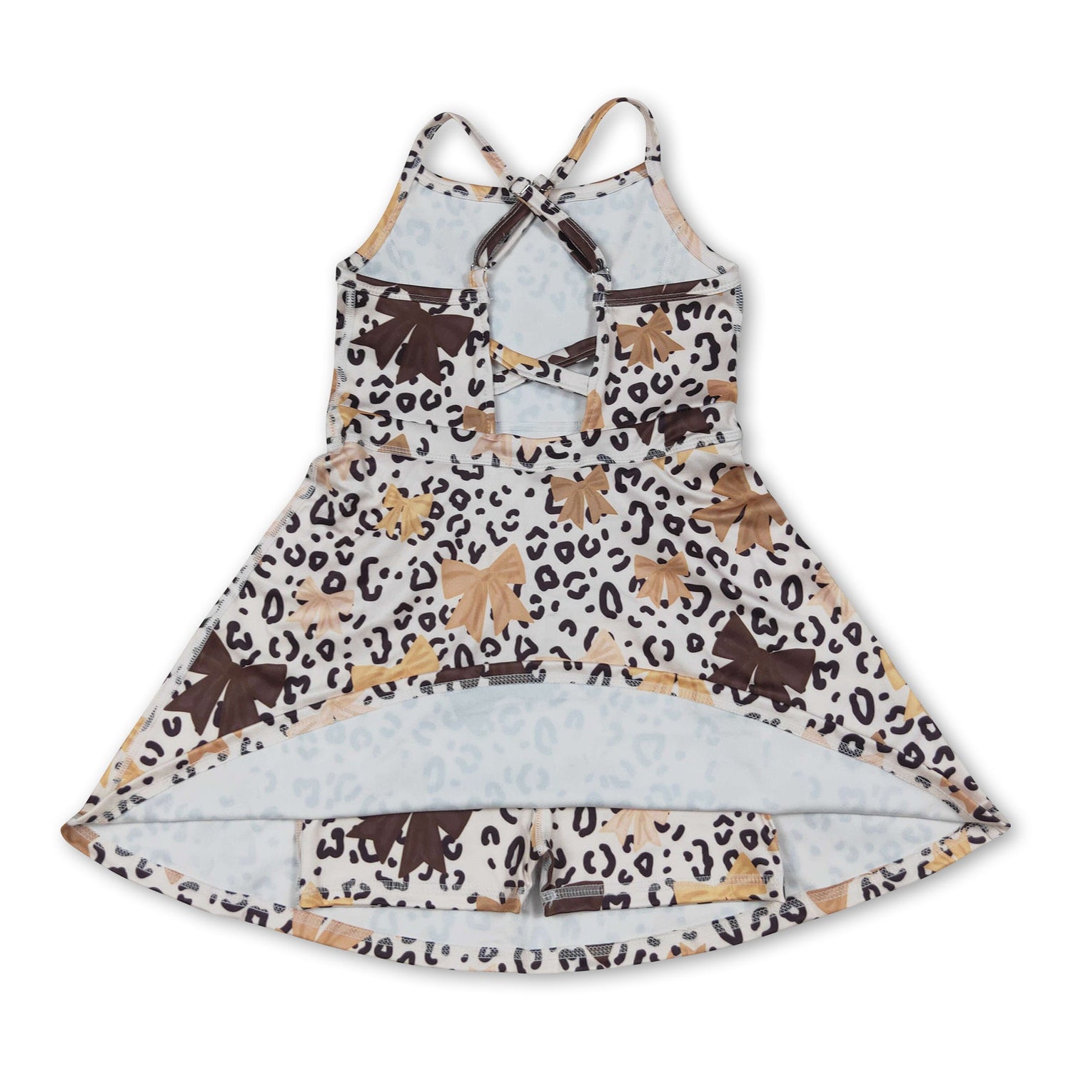 Straps khaki leopard bows kids girls athletic dress