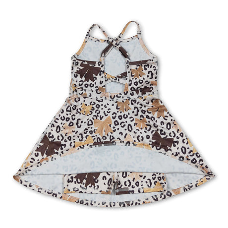 Straps khaki leopard bows kids girls athletic dress