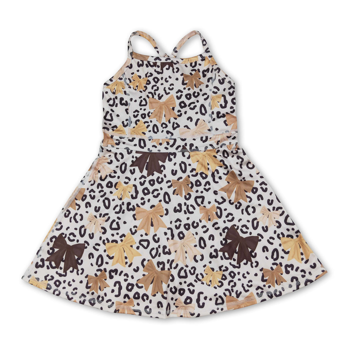 Straps khaki leopard bows kids girls athletic dress