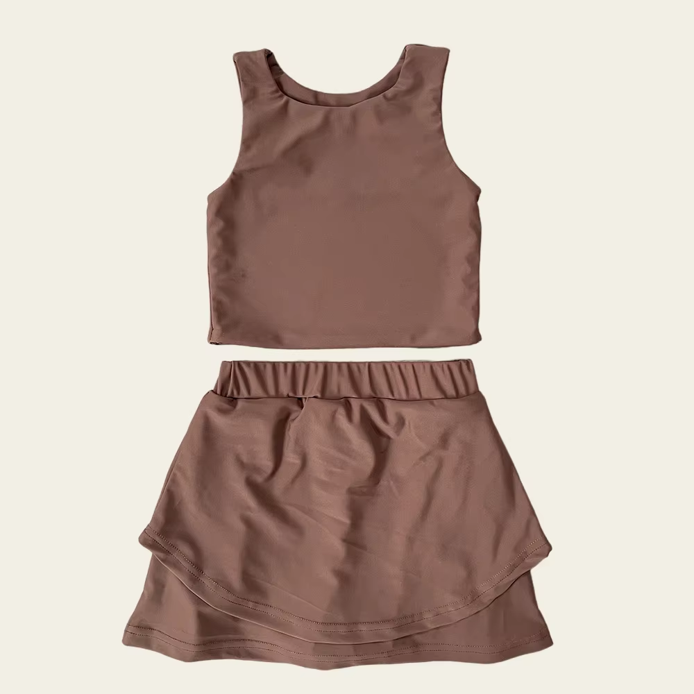 Dark brown sleeveless top skorts girls activewear set
