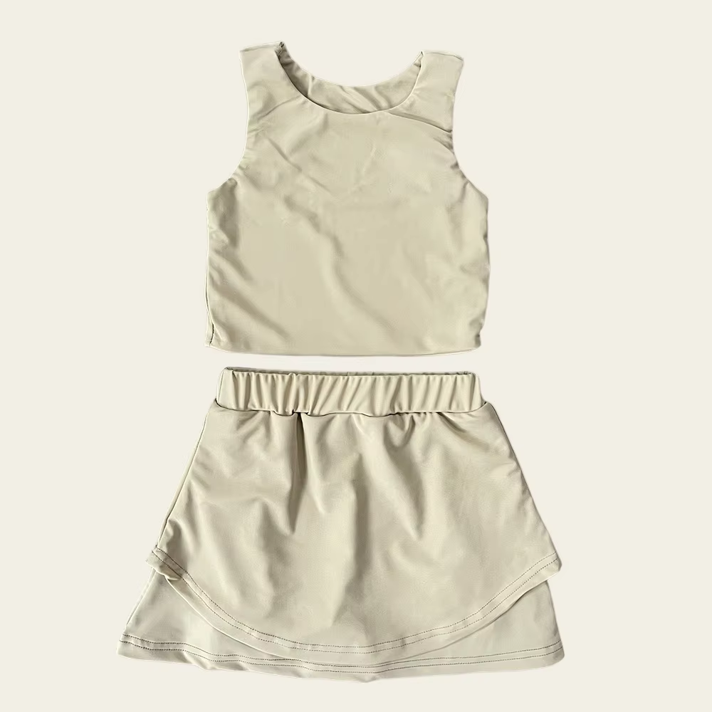 Beige sleeveless top skorts girls activewear set