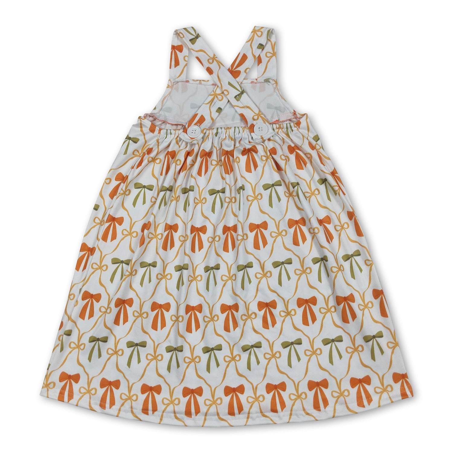 Straps orange bows stripe pockets girls fall dresses