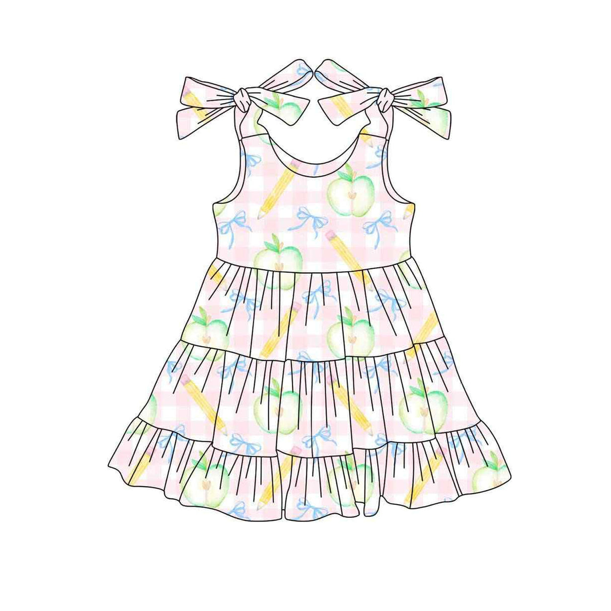 Straps plaid apple pencil girls back to school dress