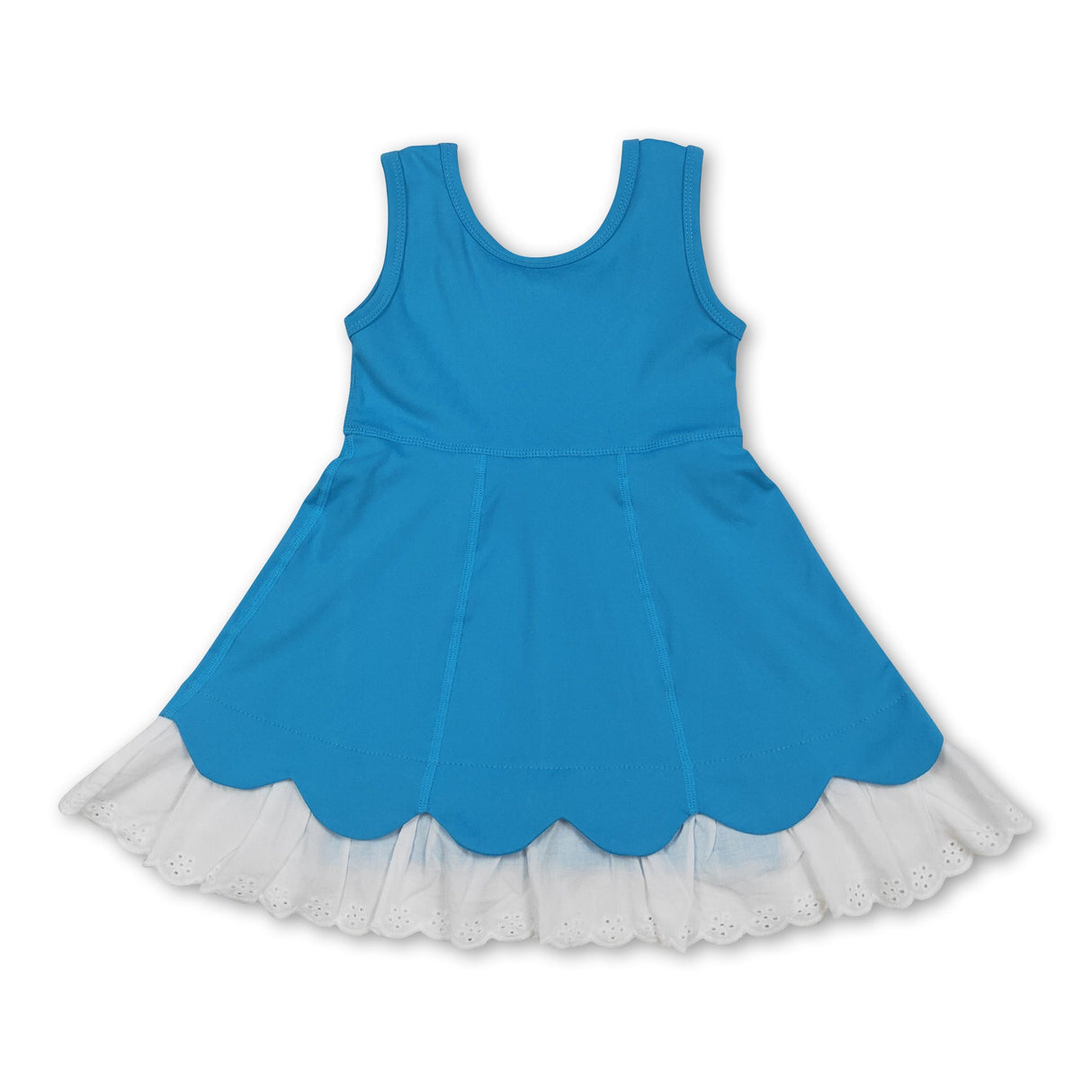 Blue sleeveless lace ruffle kids girls athletic dresses