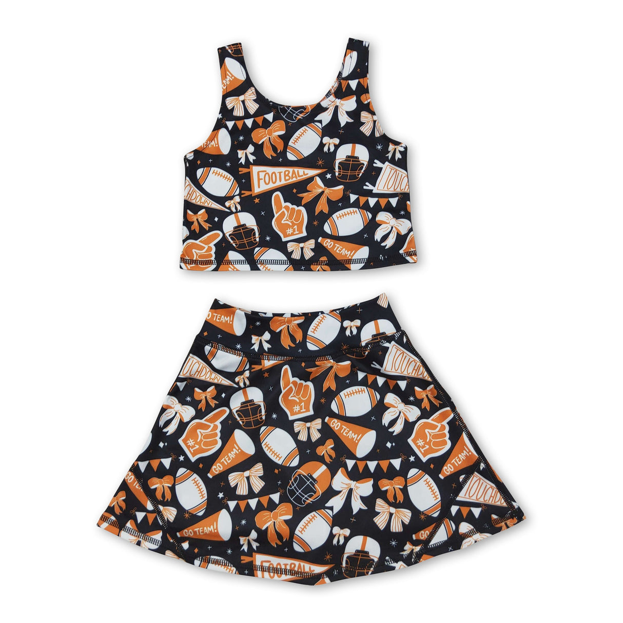 Yellow bow football top skirt girls activewear team set