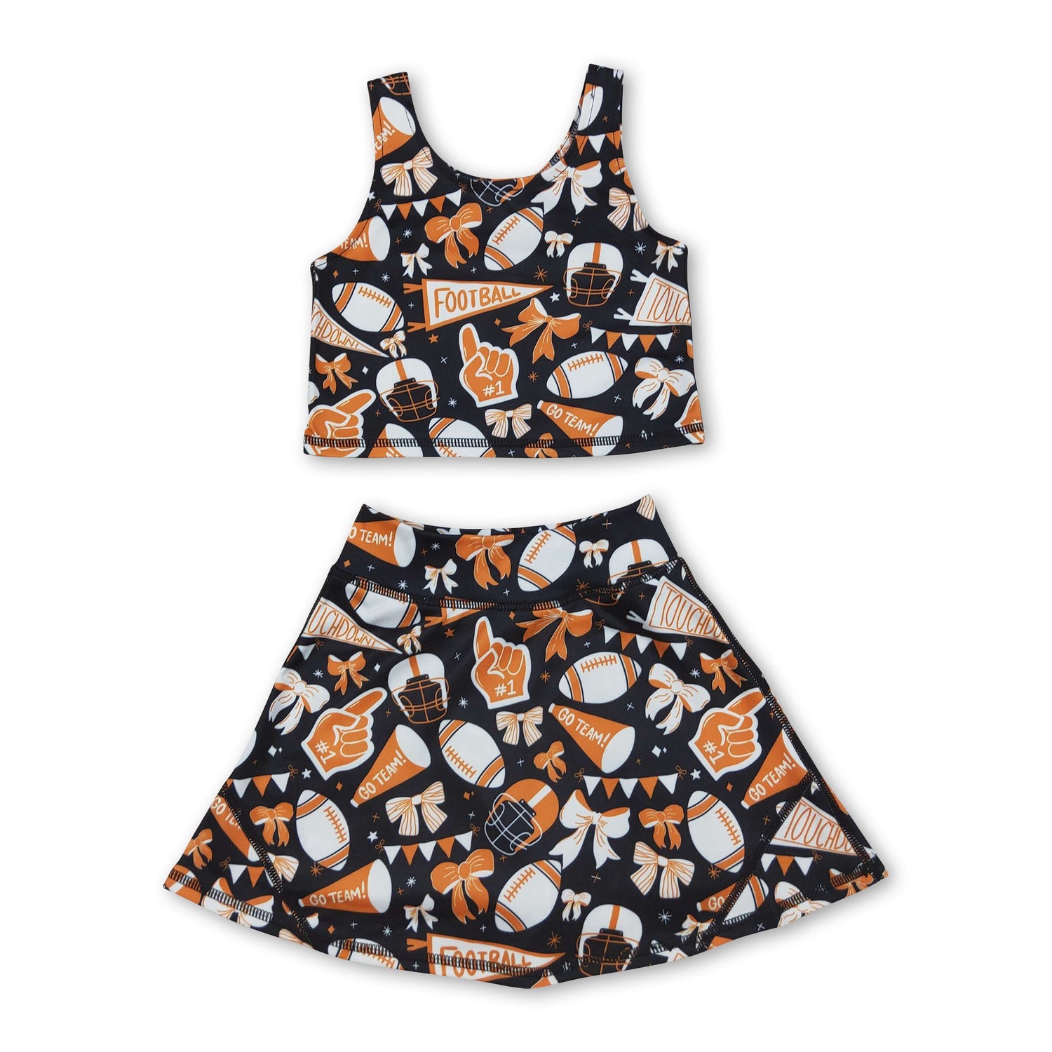 Yellow bow football top skirt girls activewear team set