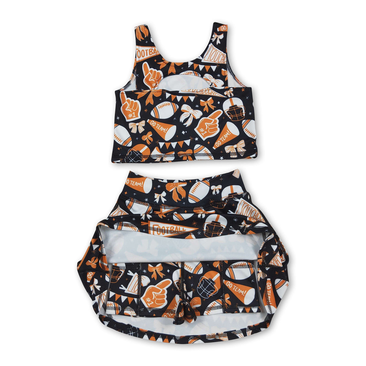 Yellow bow football top skirt girls activewear team set