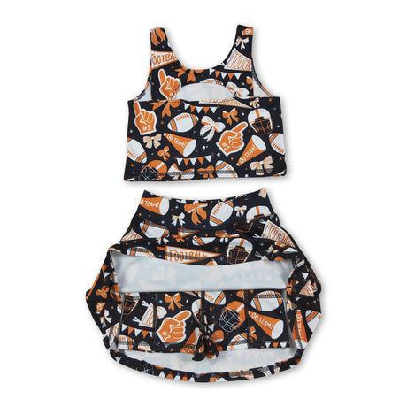 Yellow bow football top skirt girls activewear team set
