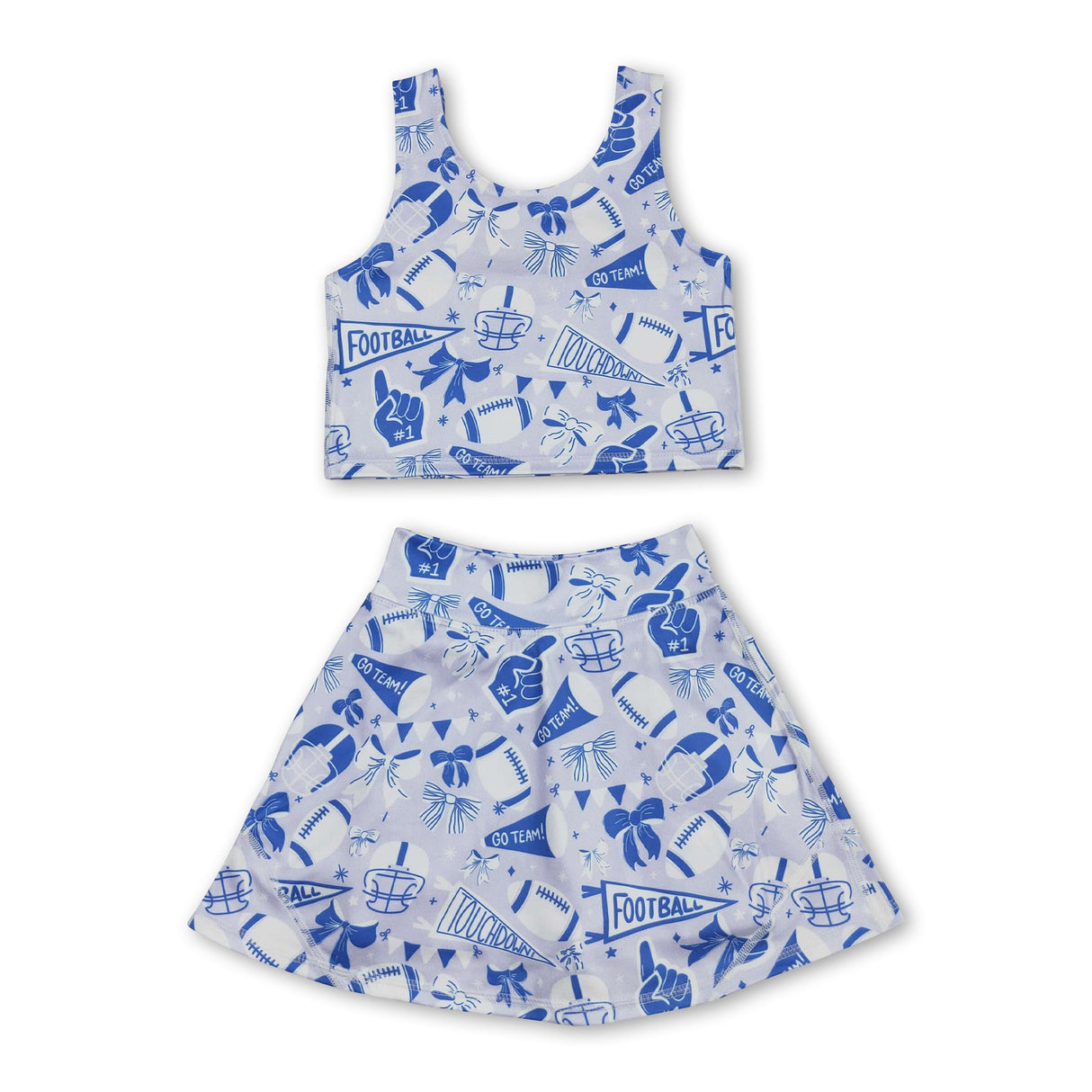 Blue bow football top skirt girls activewear team set