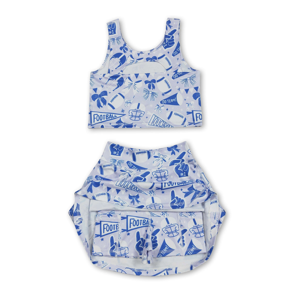 Blue bow football top skirt girls activewear team set