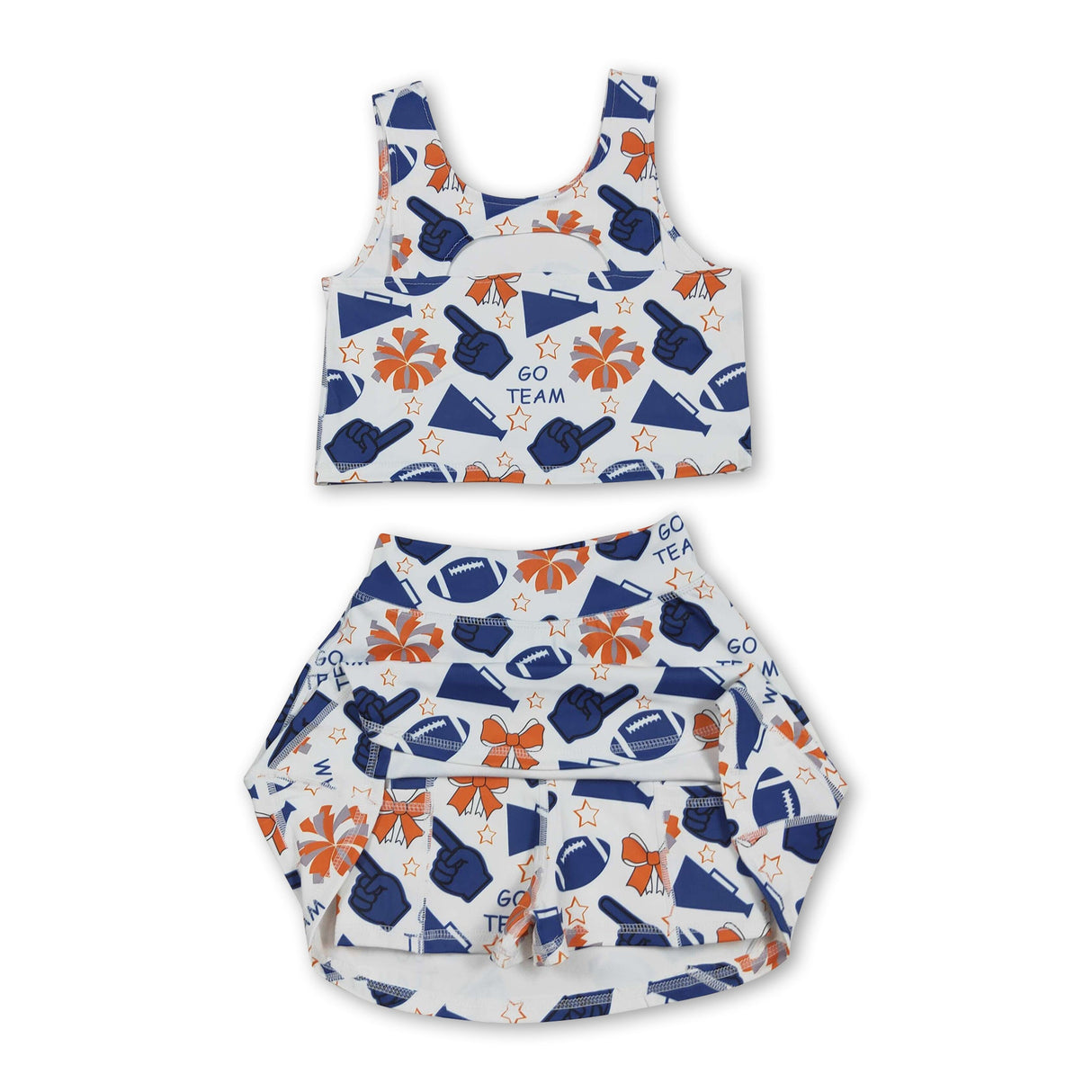 Orange navy football top skirt girls activewear team set