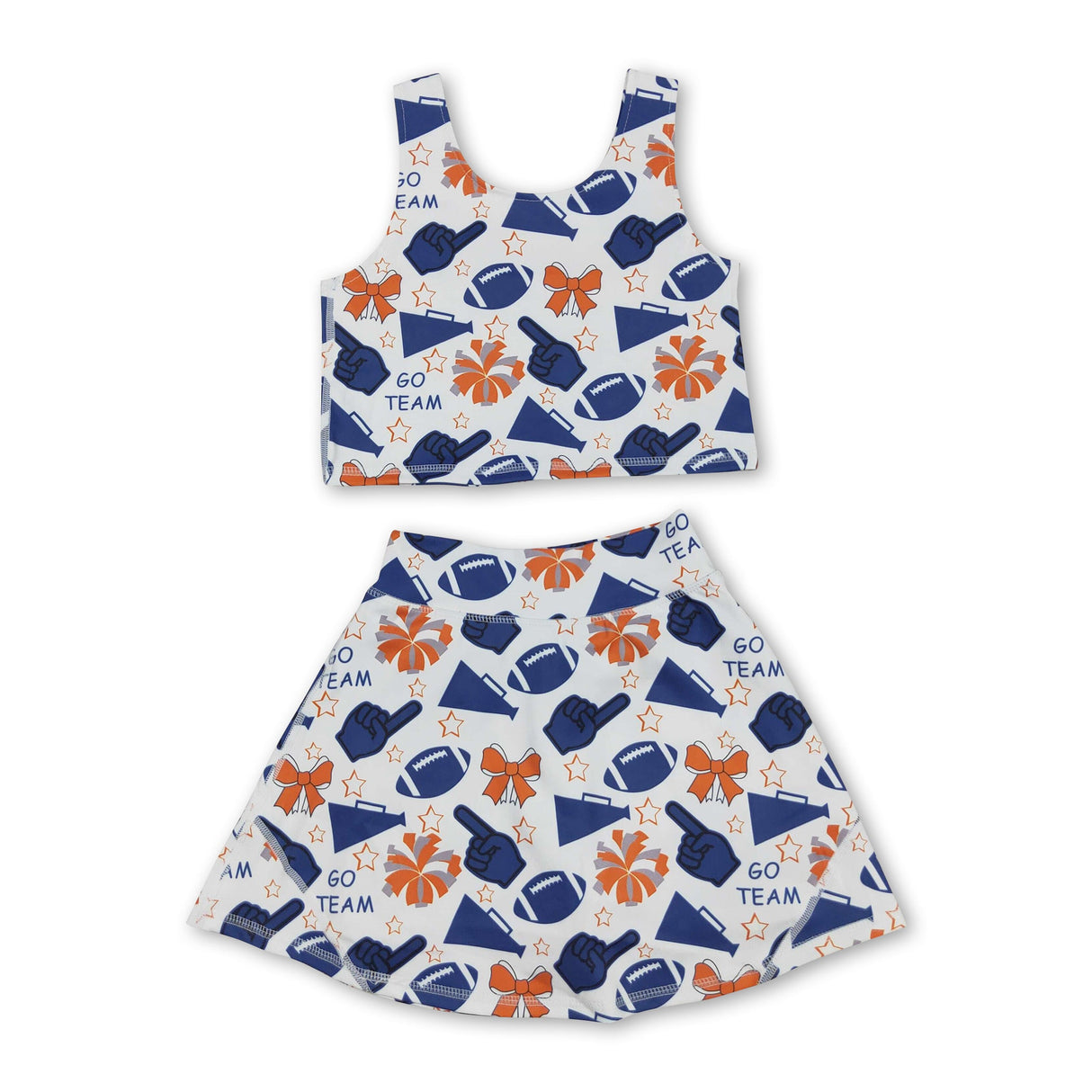 Orange navy football top skirt girls activewear team set