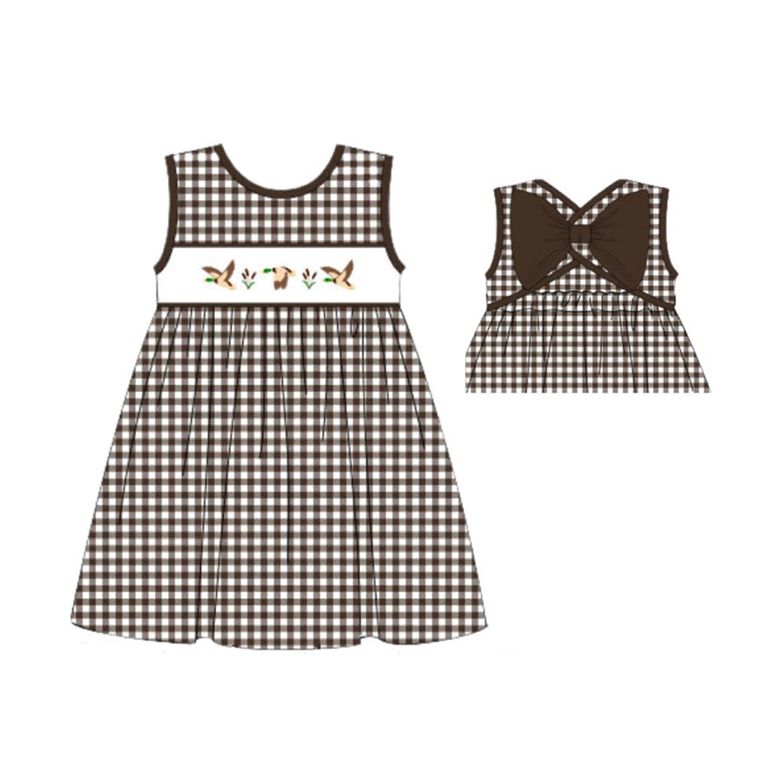 Sleeveless brown plaid duck kids girls dresses