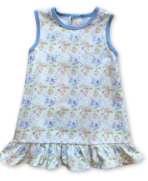 Light blue sleeveless pink floral baby girls dresses