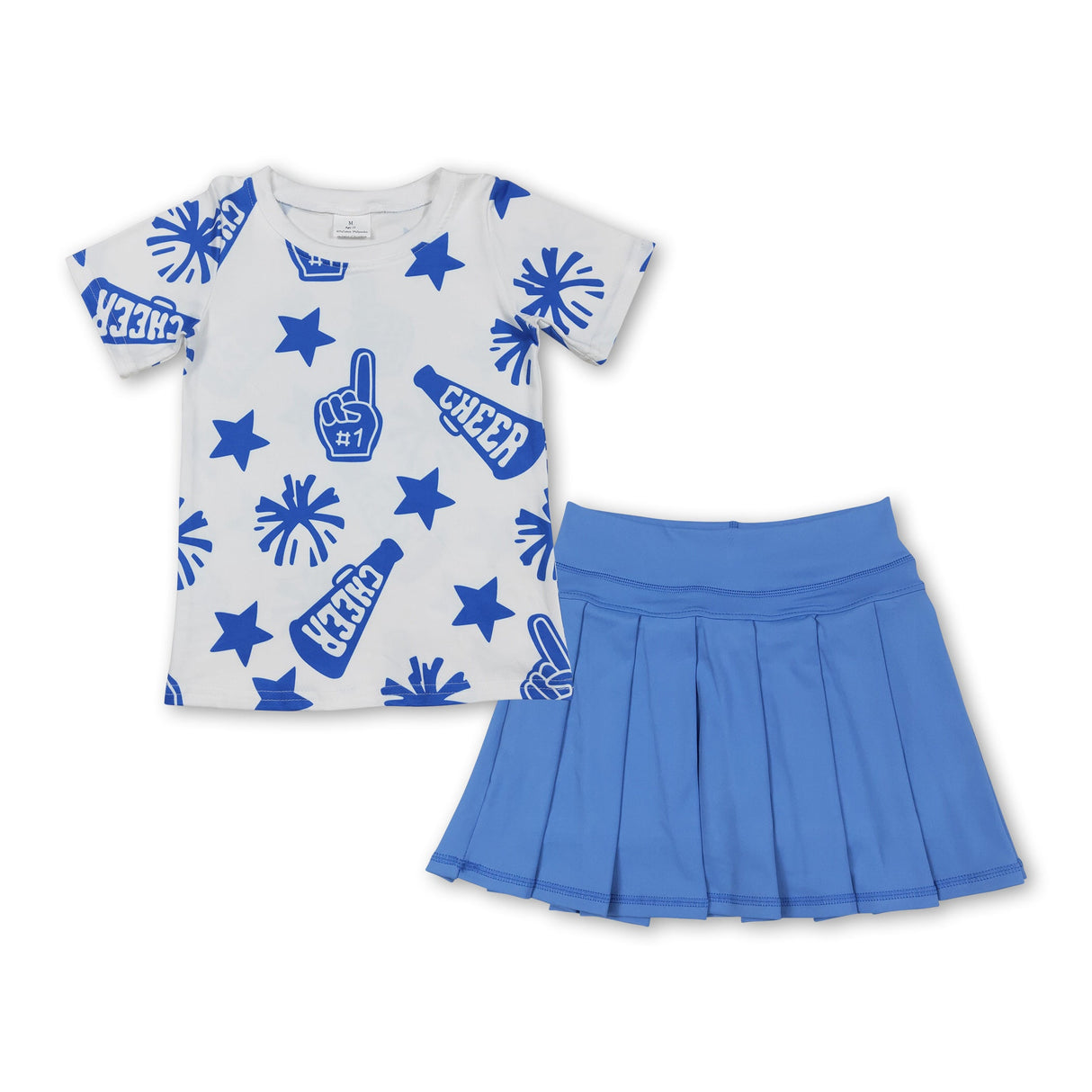 Blue cheer top pleated active skirt girls clothing set