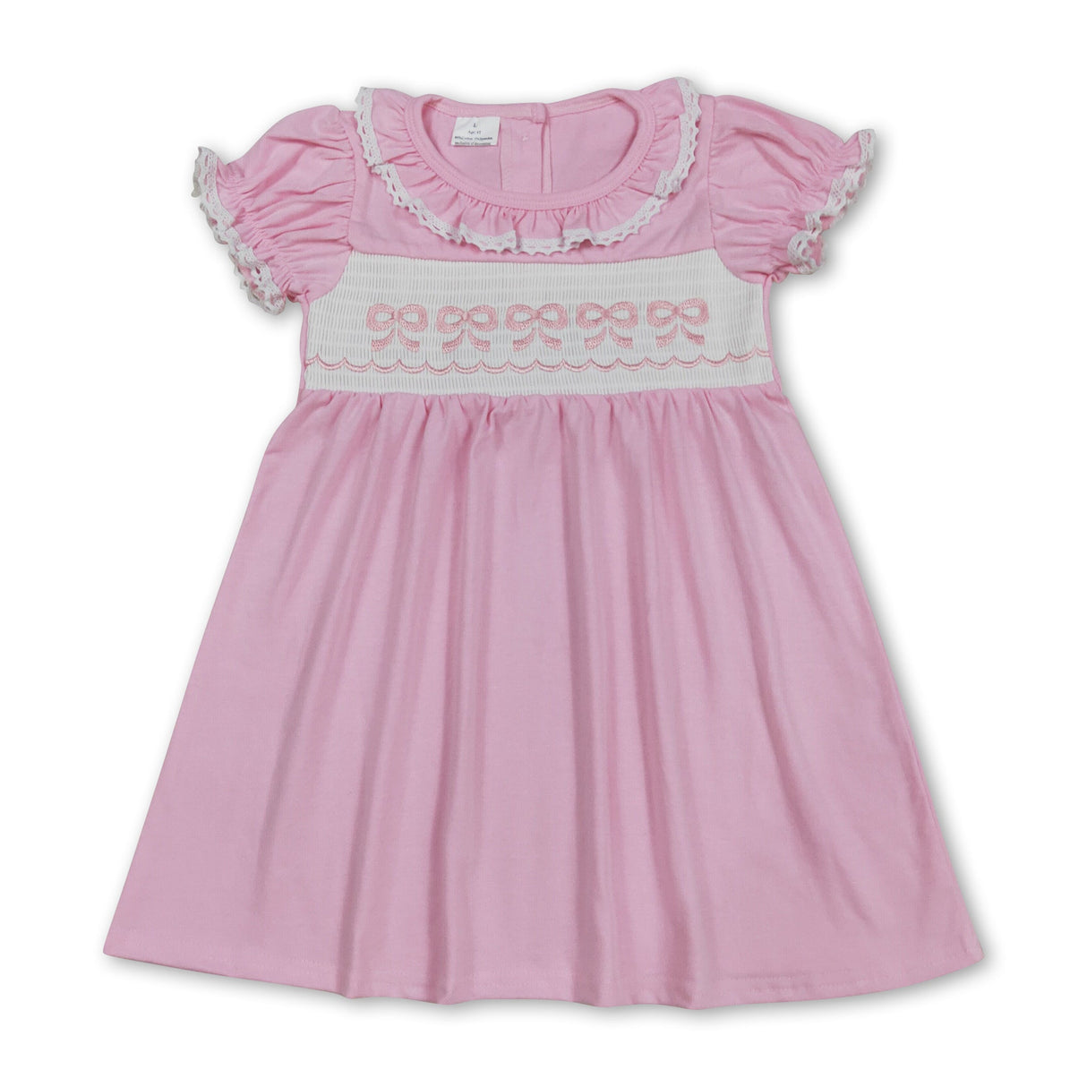 Pink short sleeves bow baby girls summer dresses