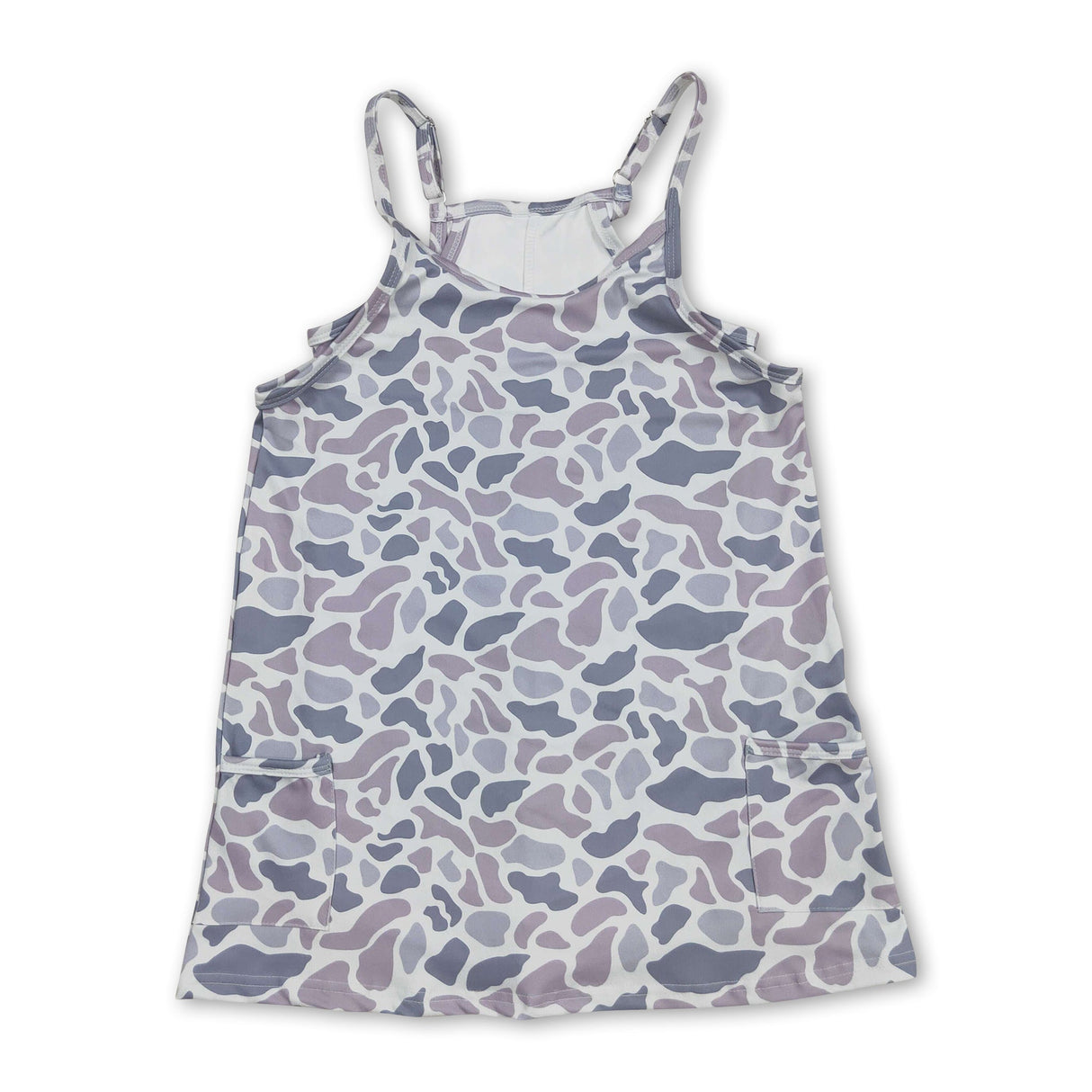 Straps grey camo kids girls summer athletic dresses