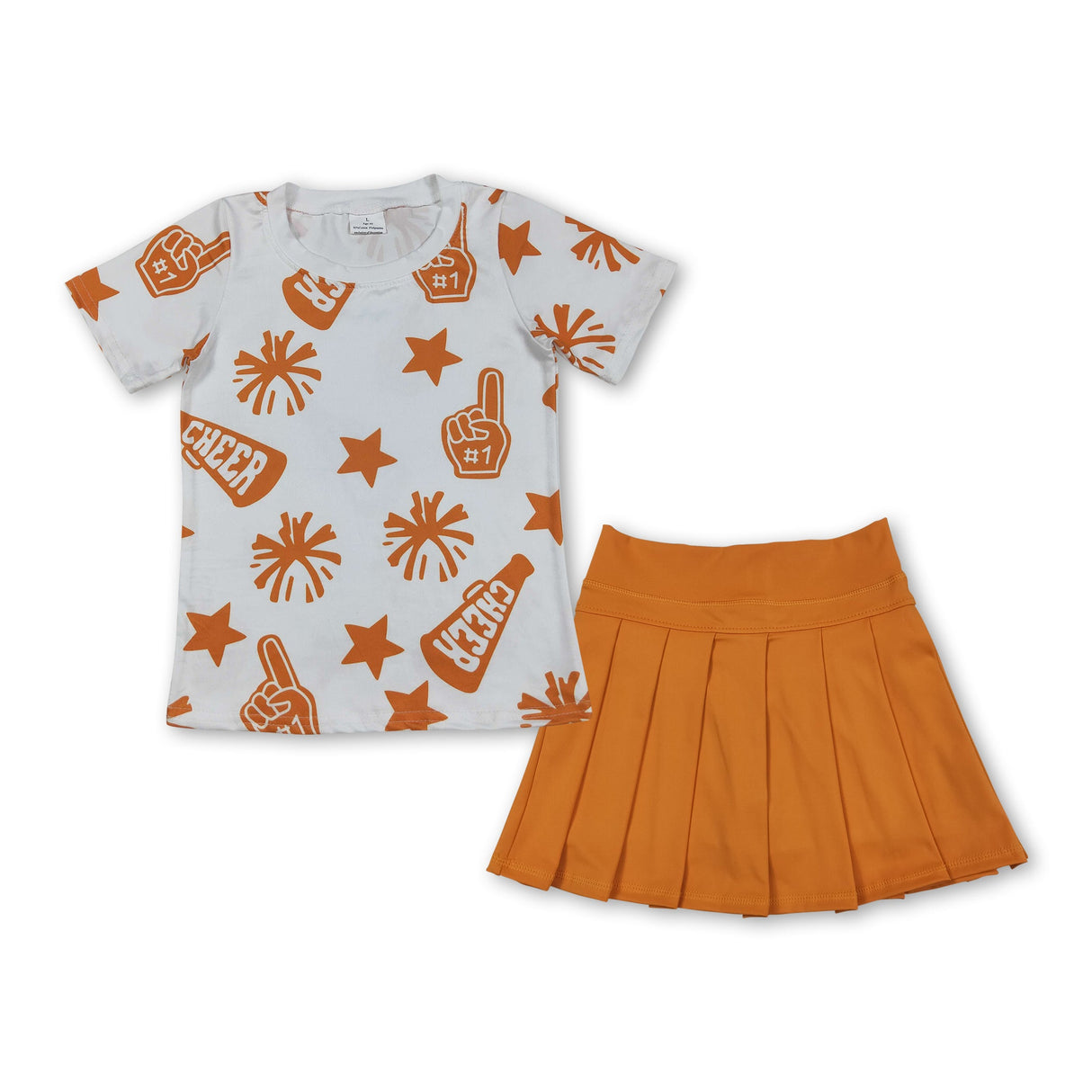 Short sleeves orange cheer top pleated skirt girls clothing