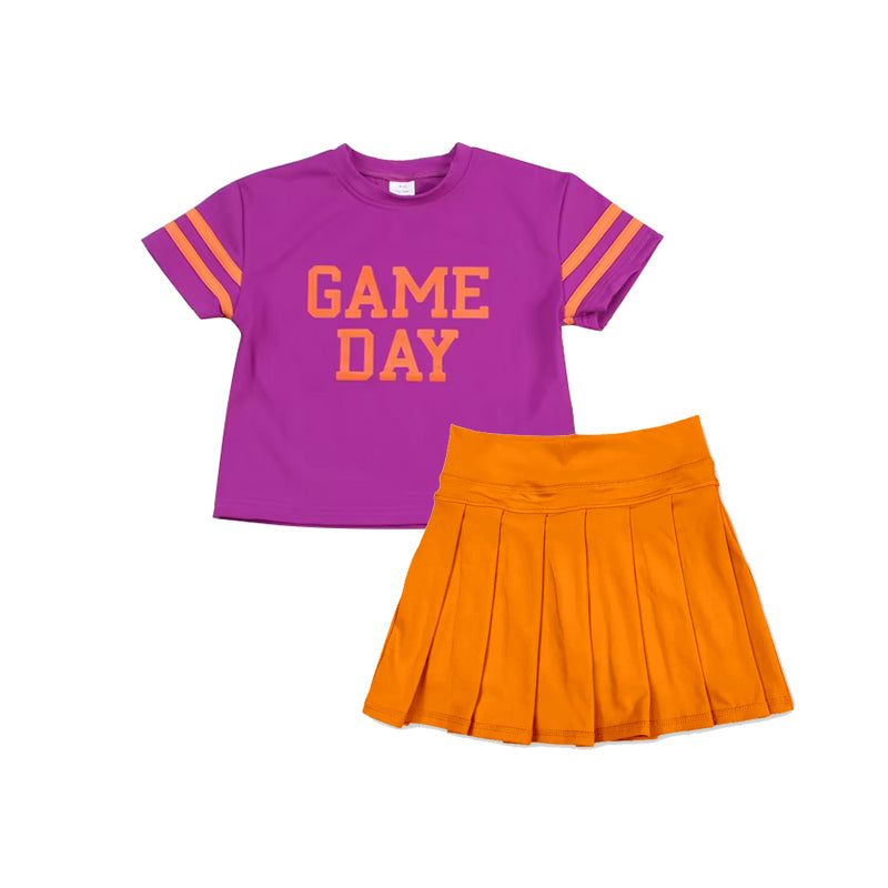 Short sleeves game day top yellow pleated skirt girls team clothes