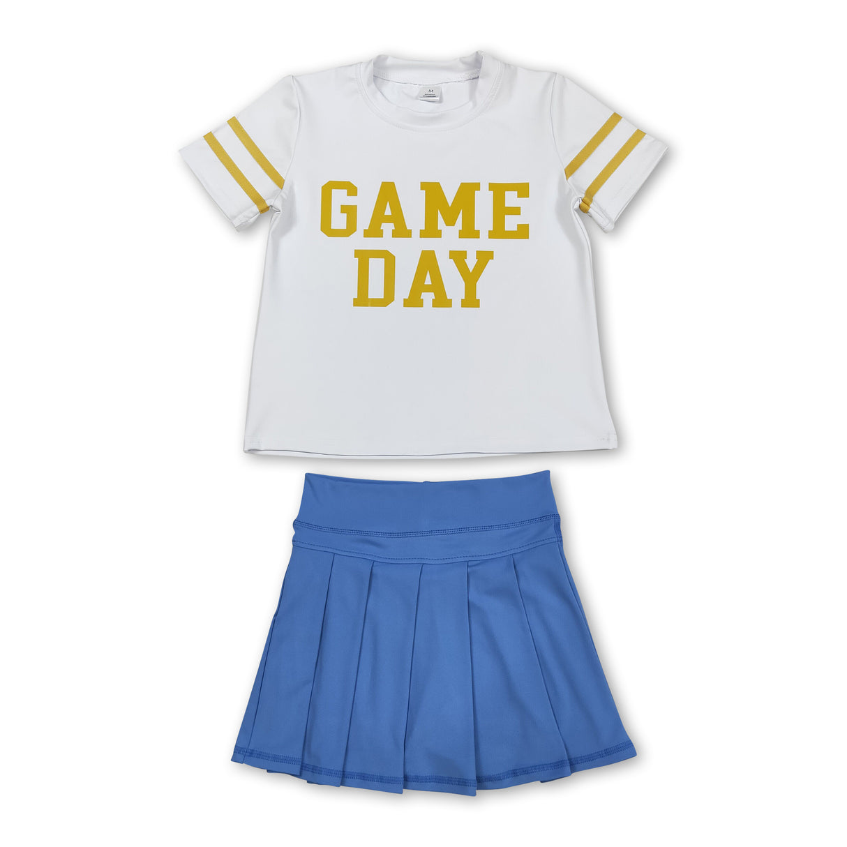 Short sleeves game day top blue pleated skirt girls team clothes