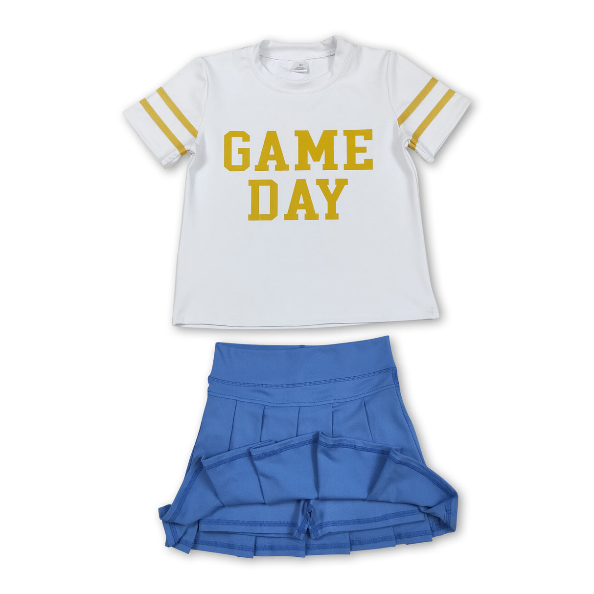 Short sleeves game day top blue pleated skirt girls team clothes