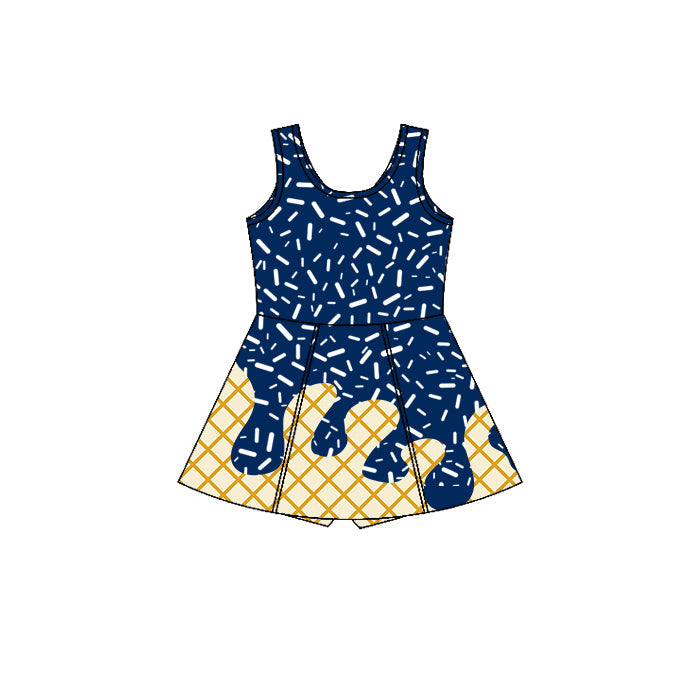 Sleeveless blue white ice cream sprinkle girls athletic dress