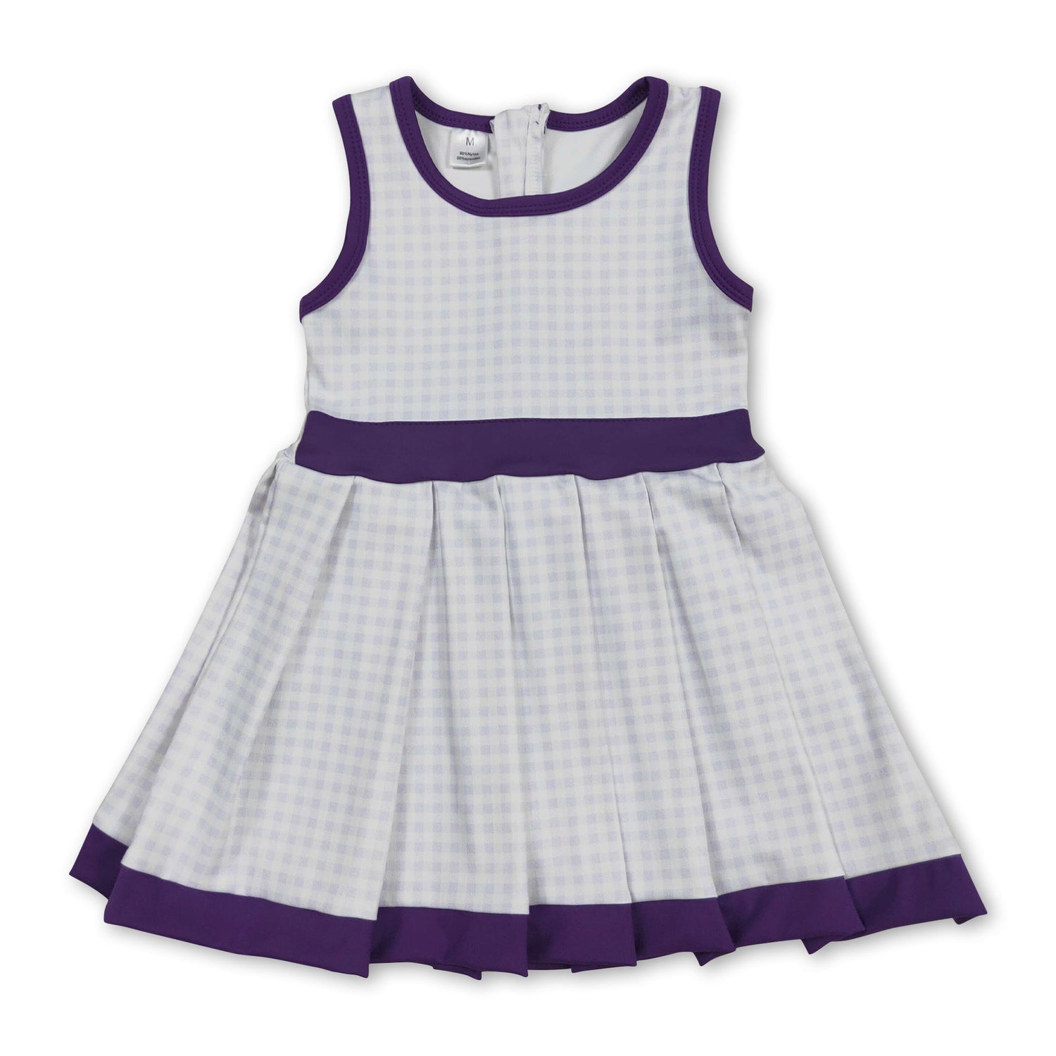 Purple sleeveless plaid kids girls pleated athletic dress