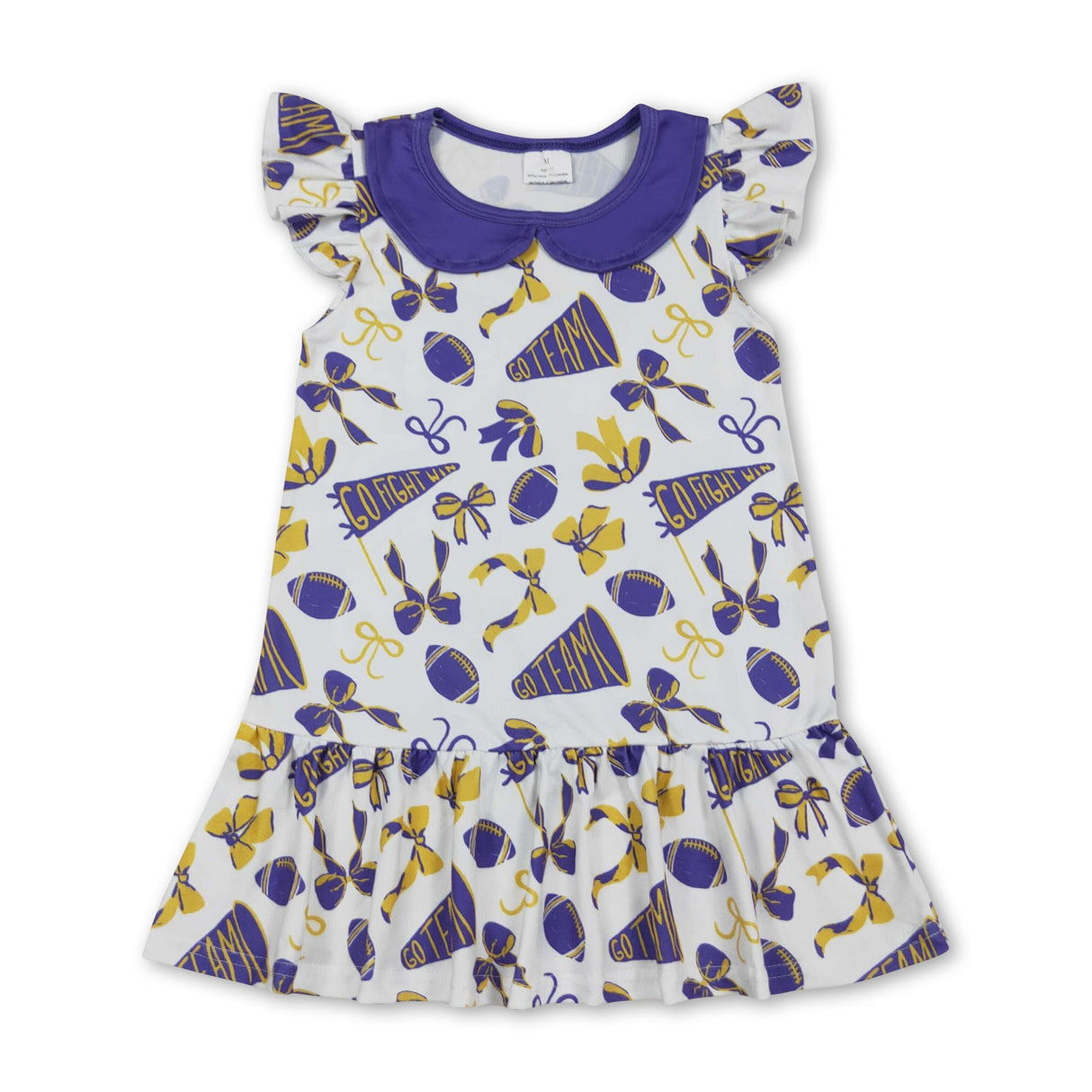Flutter sleeves purple bow football go team kids girls dresses