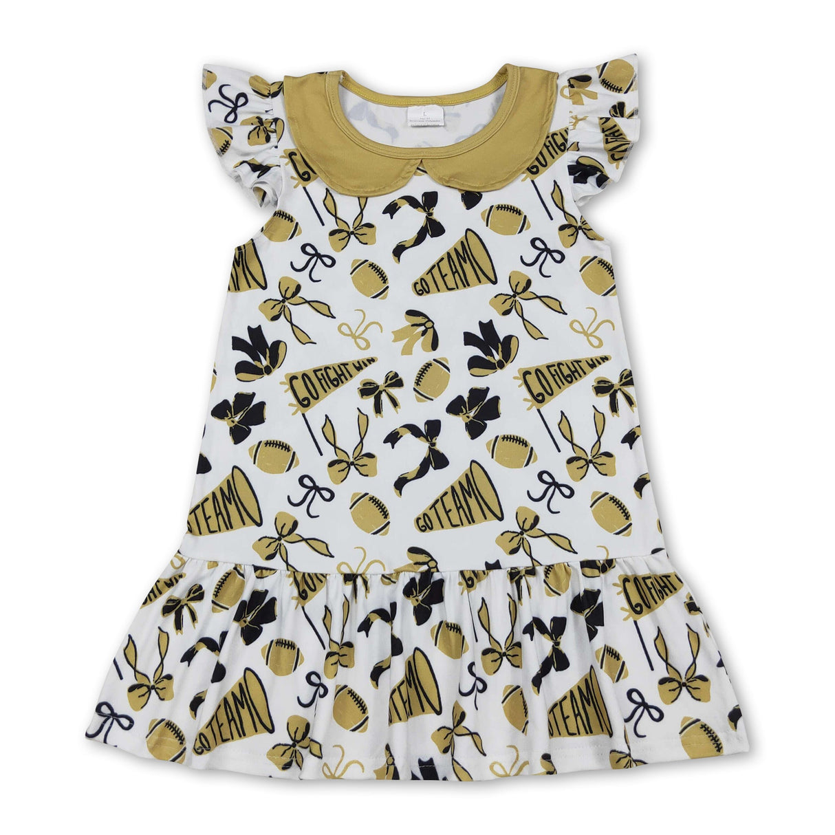 Flutter sleeves football bow go team kids girls dresses