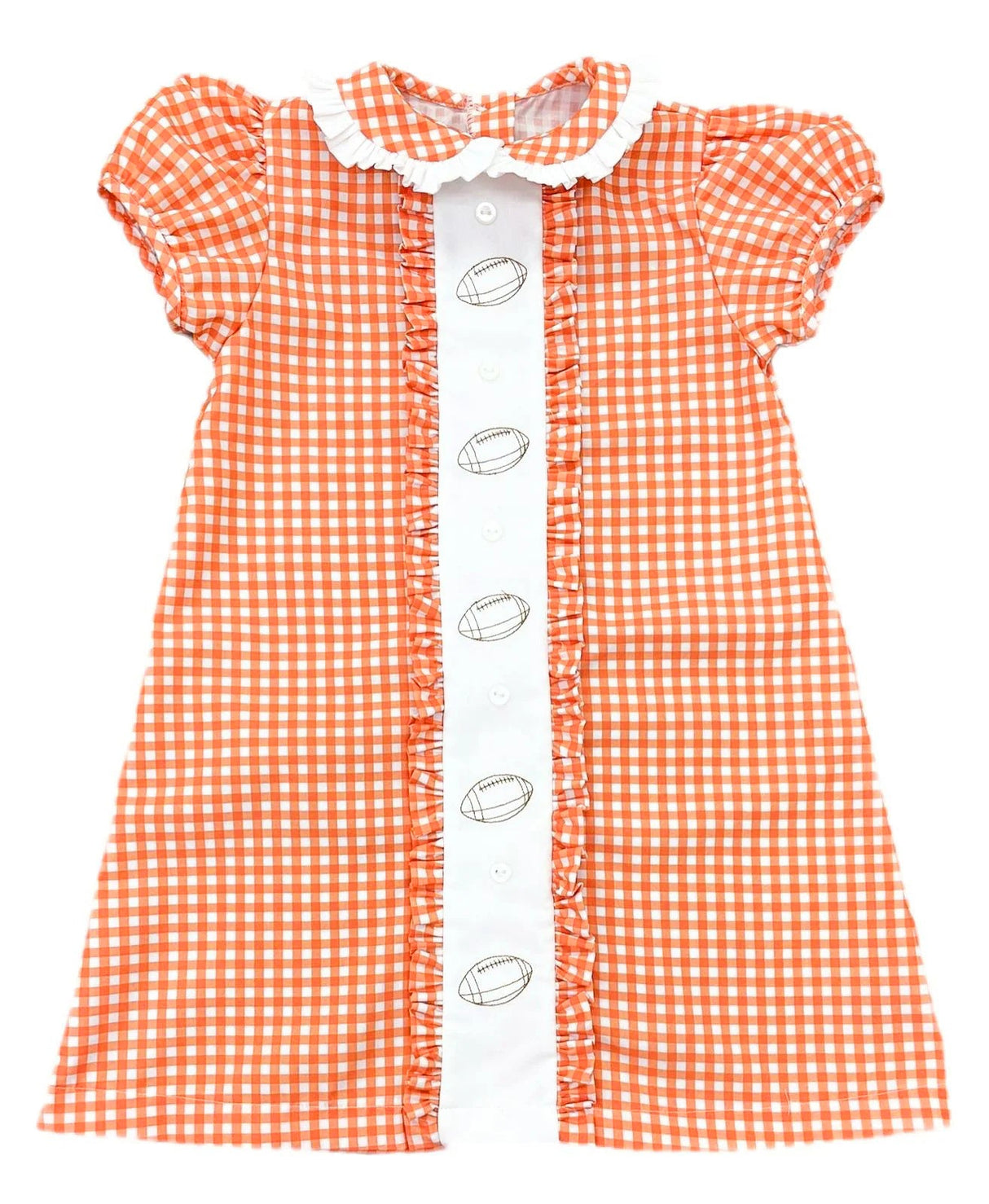 Short sleeves orange plaid football kids girls team dress